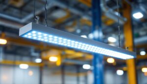 A photograph of a 4ft led vapor tight light fixture installed in a commercial or industrial setting