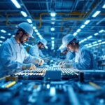 A photograph of a modern american led manufacturing facility