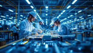 A photograph of a modern american led manufacturing facility