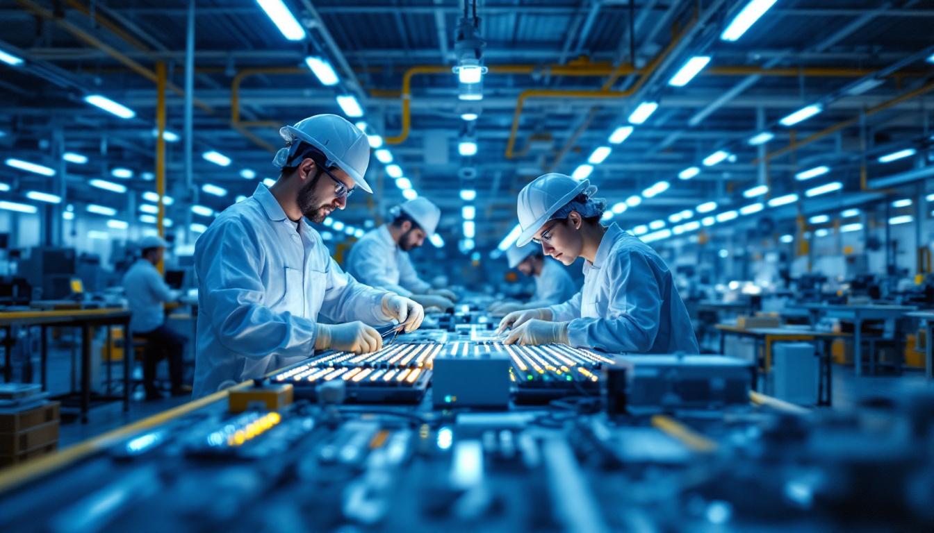 A photograph of a modern american led manufacturing facility