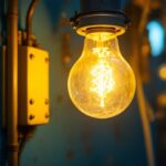 A photograph of a sodium lamp in operation