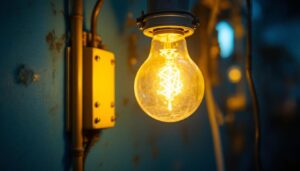 A photograph of a sodium lamp in operation