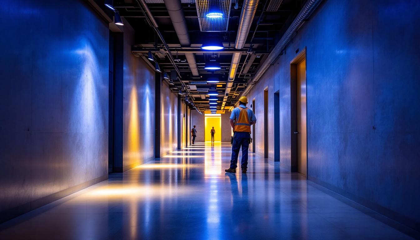 A photograph of a well-lit corridor showcasing innovative lighting designs