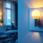 A photograph of a stylishly designed light dimmer switch in a modern home setting