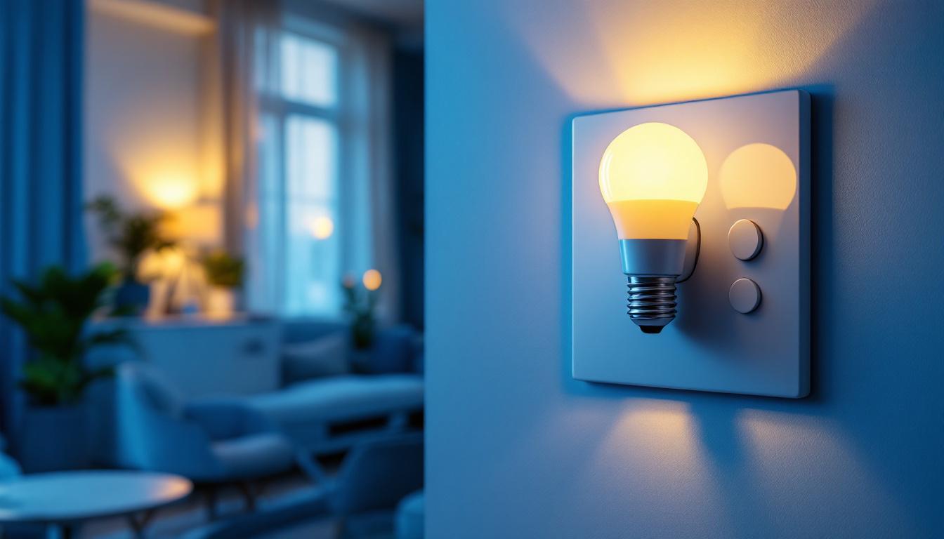 A photograph of a stylishly designed light dimmer switch in a modern home setting