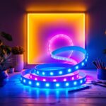 A photograph of a beautifully arranged led light strip installation in a stylish interior setting