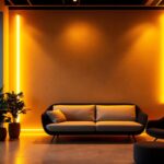 A photograph of a well-designed interior space featuring stylish strip wall lighting
