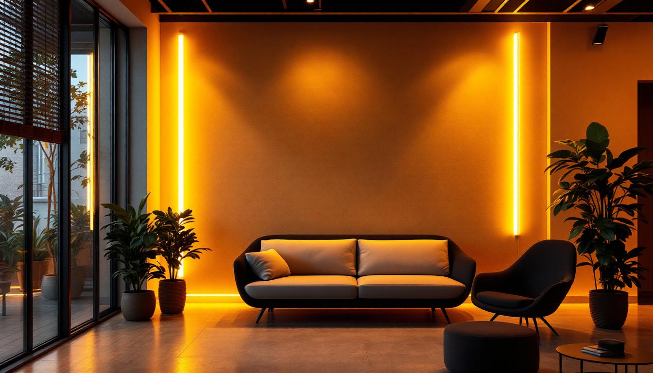 A photograph of a well-designed interior space featuring stylish strip wall lighting