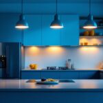 A photograph of a modern kitchen featuring sleek led can lights illuminating the space