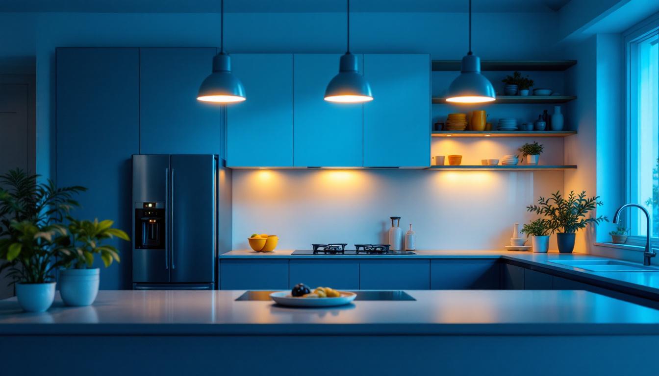 A photograph of a modern kitchen featuring sleek led can lights illuminating the space