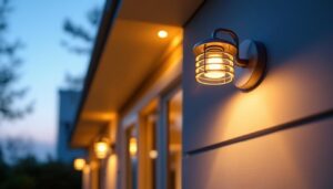 A photograph of a beautifully designed exterior light fixture installed on a home