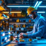 A photograph of a well-organized workspace of a lighting contractor
