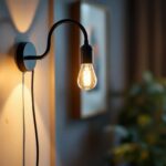 A photograph of a stylish gooseneck wall light installed in a cozy