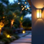 A photograph of a beautifully designed wall mount outdoor lighting fixture installed in an inviting outdoor setting