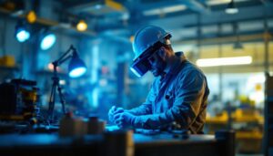 A photograph of a lighting contractor efficiently using a uv light in a workspace