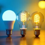 A photograph of a side-by-side comparison of a fluorescent bulb and an led bulb