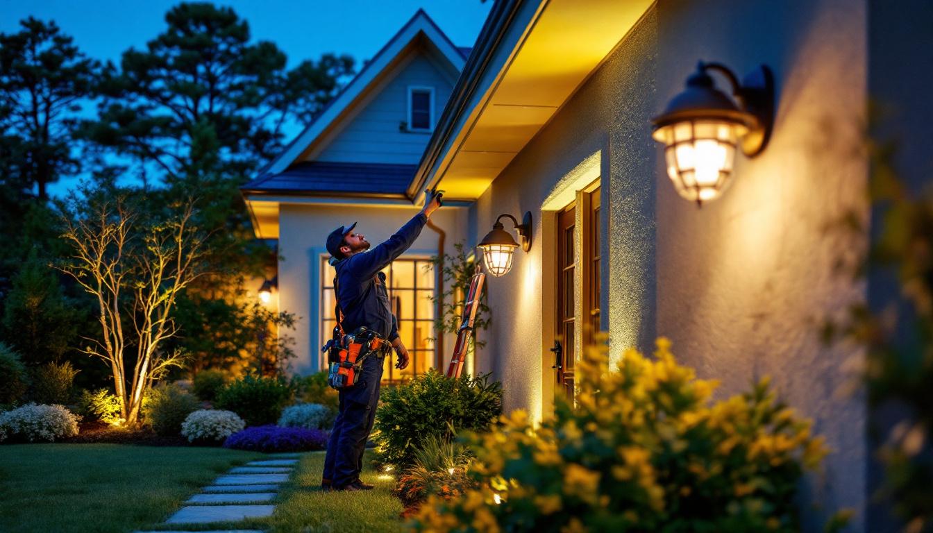 A photograph of capture a photograph of a skilled lighting contractor expertly installing high-quality
