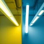 A photograph of a side-by-side comparison of t8 and t12 fluorescent light tubes