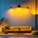 A photograph of a modern lighting installation featuring 2x2 light fixtures in a stylish interior setting