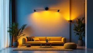 A photograph of a modern lighting installation featuring 2x2 light fixtures in a stylish interior setting