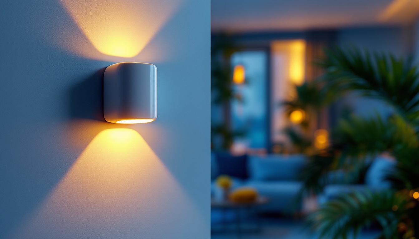 A photograph of a modern light motion sensor installed in a stylish home setting