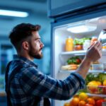 A photograph of a skilled lighting contractor installing or adjusting a sleek
