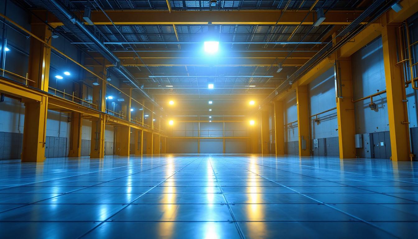 A photograph of a well-lit industrial or commercial space showcasing led low bay light fixtures in use