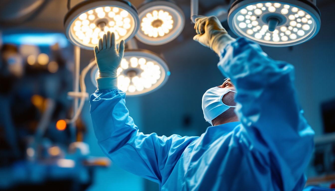 A photograph of a lighting contractor in action