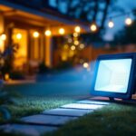 A photograph of a well-lit outdoor space featuring a high-quality led floodlight in action