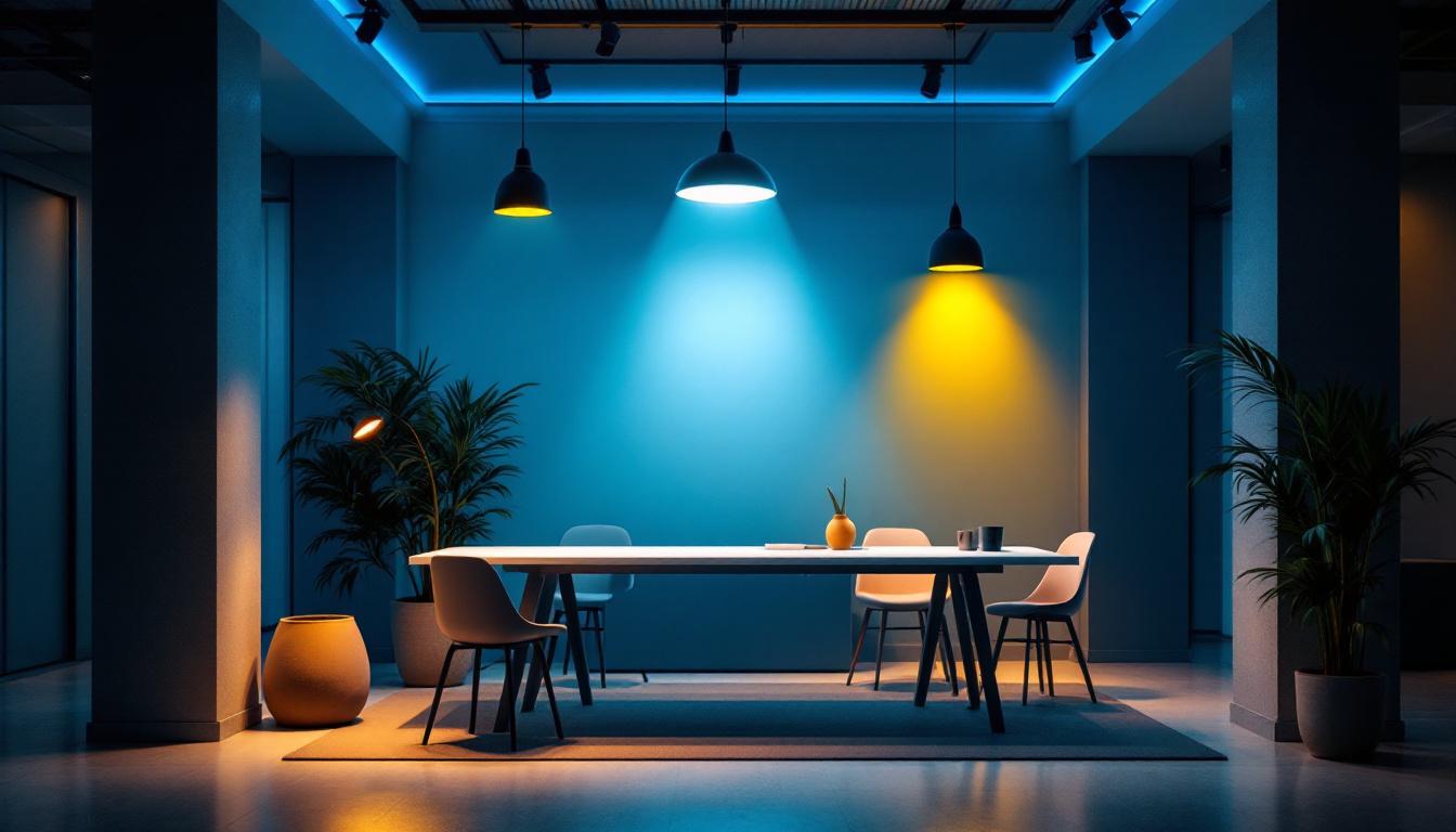 A photograph of a well-lit interior space showcasing various lighting installations