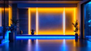 A photograph of a beautifully illuminated space featuring led wall light strips