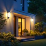 A photograph of a well-lit outdoor space featuring motion sensor led lights in action