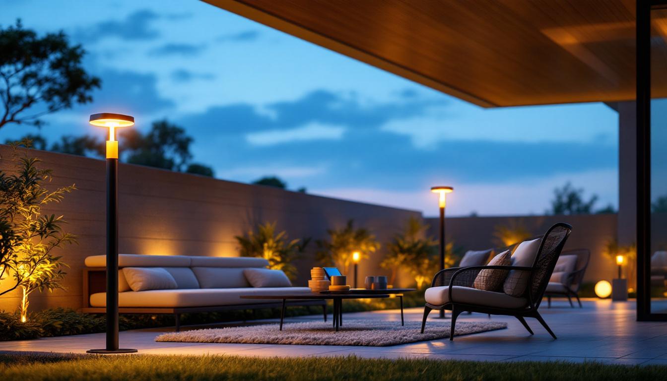 A photograph of a modern outdoor setting illuminated by innovative solar lights