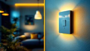 A photograph of a stylish wall light switch in a modern interior setting