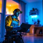 A photograph of a lighting contractor installing a uv light system in a residential or commercial setting