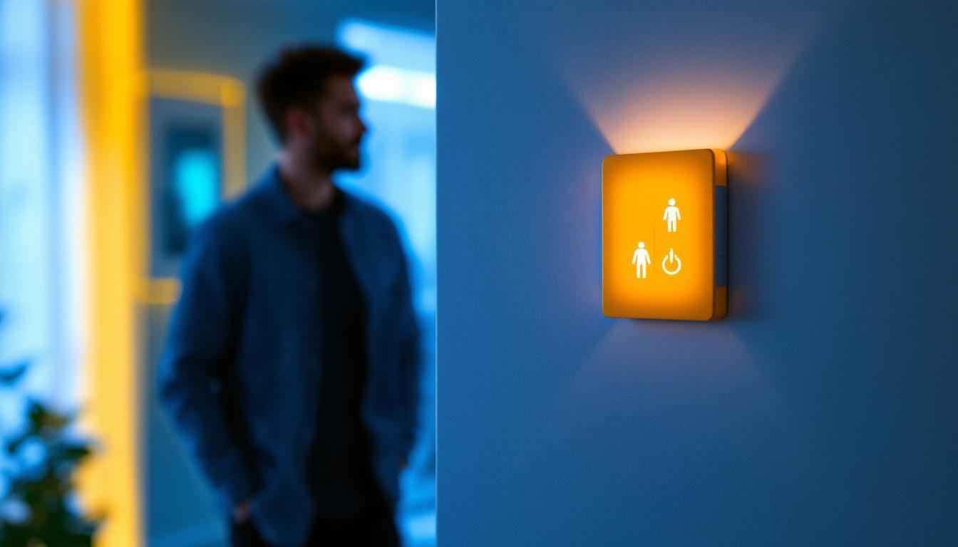 A photograph of a well-lit room showcasing occupancy switches in action