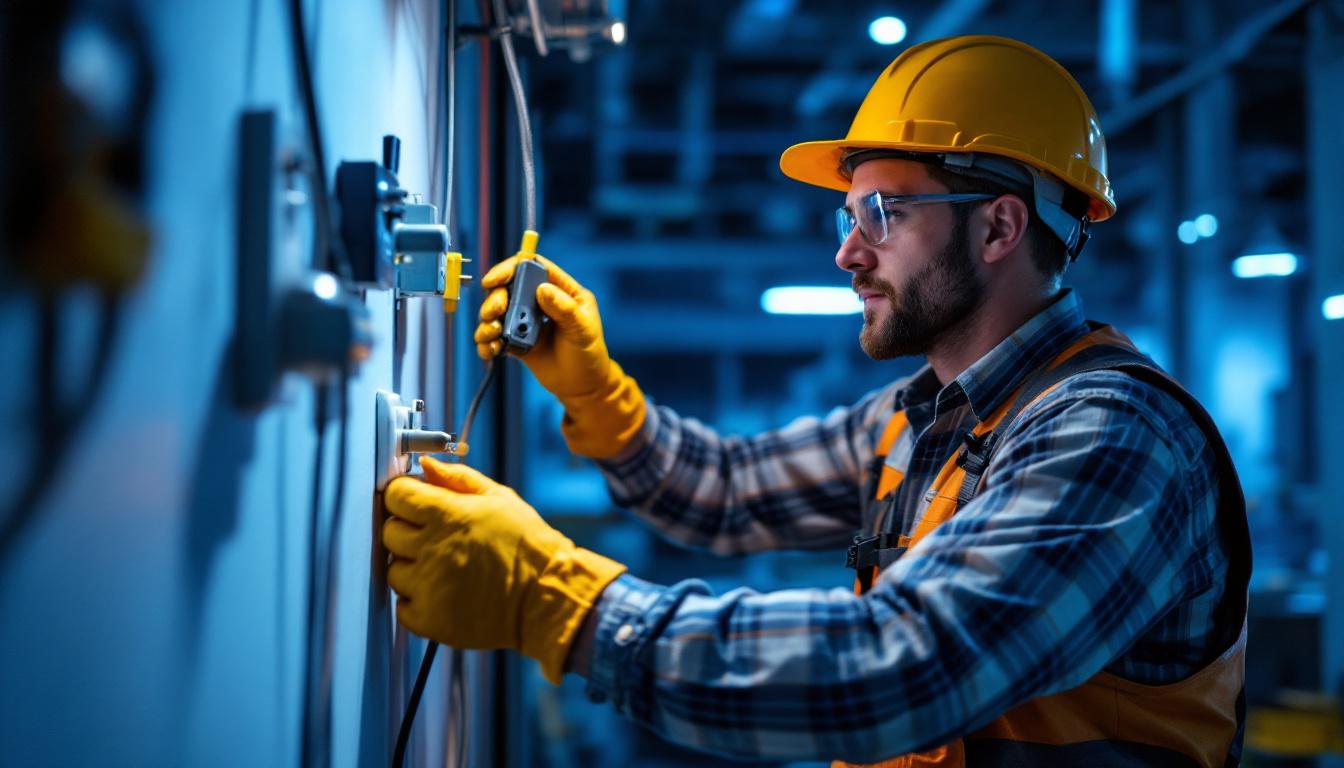 A photograph of a lighting contractor efficiently installing high-quality receptacles in a well-lit workspace