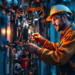 A photograph of a lighting contractor working on an auto light switch installation