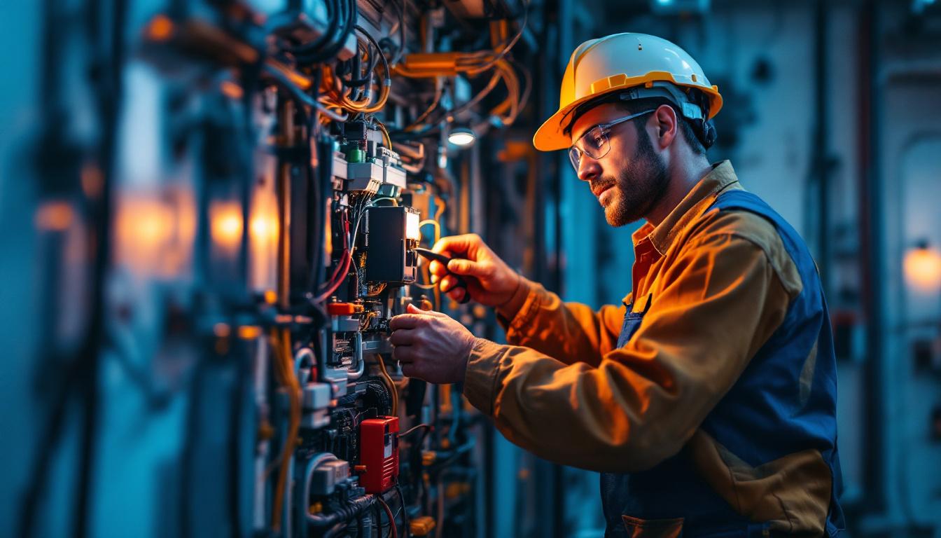 A photograph of a lighting contractor working on an auto light switch installation