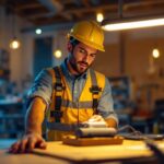 A photograph of a lighting contractor using the tuble light in a well-lit workspace