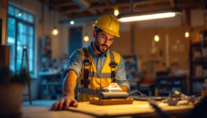 A photograph of a lighting contractor using the tuble light in a well-lit workspace