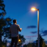 A photograph of a well-designed 12v light post in an outdoor setting