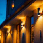 A photograph of a beautifully illuminated outdoor entrance featuring stylish lighting fixtures that enhance the aesthetic appeal and safety of the space