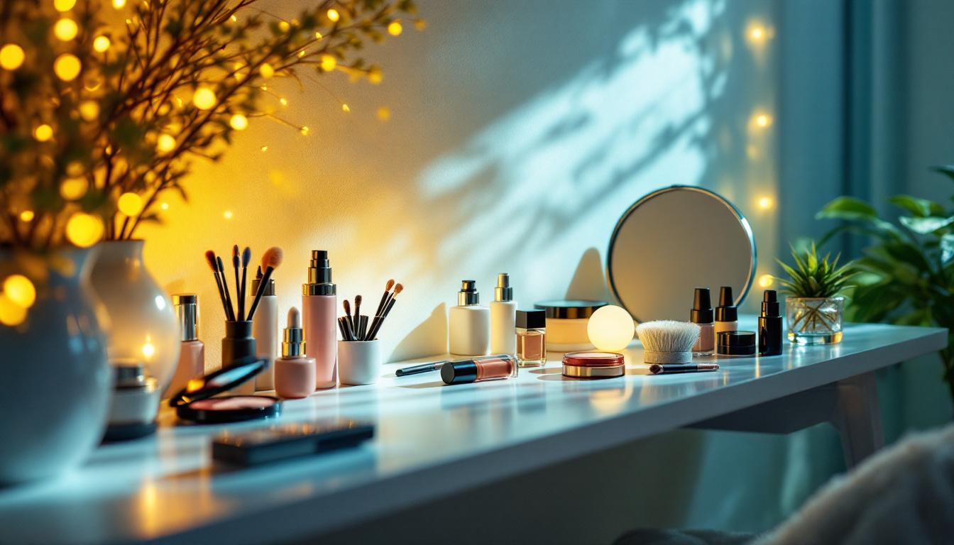 A photograph of a well-lit makeup vanity featuring energy-efficient lighting options