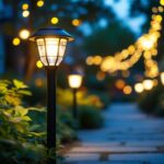 A photograph of capture a photograph of a well-lit outdoor setting featuring eveready solar lights installed in a garden or pathway
