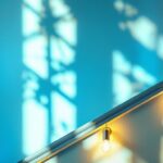 A photograph of a beautifully lit banister with stylish lighting fixtures