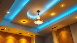 A photograph of a beautifully designed ceiling room lighting installation