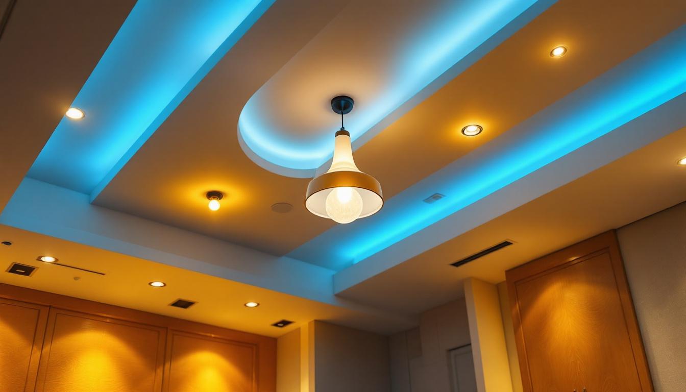 A photograph of a beautifully designed ceiling room lighting installation