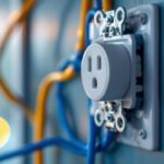 A photograph of a close-up view of an electrical receptacle being installed in a well-lit environment