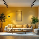 A photograph of a stylish interior space featuring modern track lighting installations